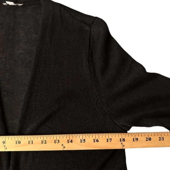 J Jill Black Long Length Cardigan Sweater Womens M Linen Blend Slits Minimalist - Picture 8 of 14
